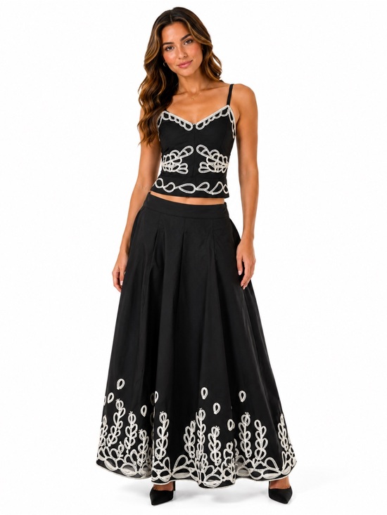 Jason Wu Dresses & Skirts - Jason Wu Black Maxi Skirt Set with White Embroidered Trim size M #163 NWT